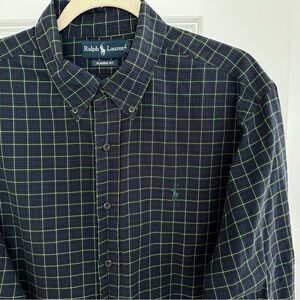 Ralph Lauren Navy and Green Check Oxford Shirt - Long Sleeve Polo Button Down